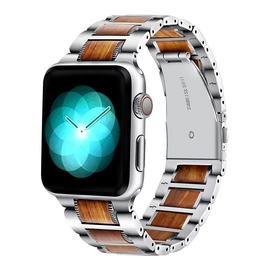 Xprotector XPRO Apple Watch rozsdamentes acél fa berakással szíj Ezüst / Barna 42mm/44mm/45mm/49mm