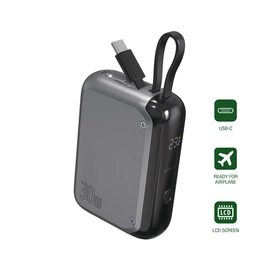 4smarts Pocket külső akkumulátor USB-C kábellel, 10000mAh, 30W, szürke