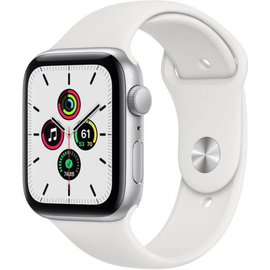 Apple Watch SE GPS + Cellular 44 mm ezüst alumíniumtok, fehér sportszíj