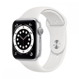 Apple Watch Series 6 GPS – 44 mm-es ezüstszínű alumíniumtok, fehér sportszíj