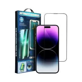 Apple iPhone 15 Pro, 5D Full Glue hajlított tempered glass kijelzővédő üvegfólia felhelyezőkerettel, fekete
