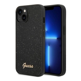 Guess Glitter Flakes Metal Logo Apple iPhone 14 Plus hátlap tok, fekete