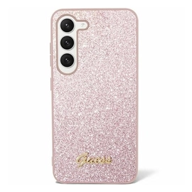 Guess Glitter Script 4G Samsung Galaxy S24 Ultra hátlap tok, rózsaszín