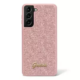 Guess Glitter Script Samsung Galaxy S23 Ultra szilikon tok, rózsaszín