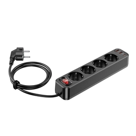 Hoco Aura NS1 power strip 4-bit kábel aljzat, ( 2 x USB QC3.0 18W + Type-C PD) 20W, fekete