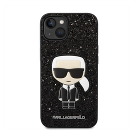 Karl Lagerfeld Glitter Flakes Ikonik Apple iPhone 14 Plus hátlap tok, fekete