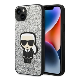 Karl Lagerfeld Glitter Flakes Ikonik Apple iPhone 14 hátlap tok, ezüst