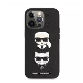 Karl Lagerfeld Karl and Choupette Saffiano bőr hátlap tok Apple iPhone 13 Pro Max, fekete
