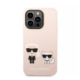 Karl Lagerfeld Silicone Karl & Choupette Apple iPhone 14 Pro Max Magsafe hátlap tok, halvány rózsaszín