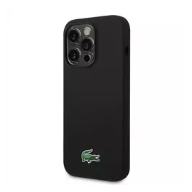 Lacoste Microfiber Croc Logo MagSafe iPhone 15 Pro szilikon tok, fekete