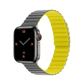 Phoner Rever Apple Watch forgatható mágneses szilikon szíj, 41/40/38mm, S/M, szürke/sárga