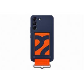 Samsung Galaxy S22 Silicone Cover with Strap, gyári szilikon tok szíjjal, sötétkék, EF-GS901TN