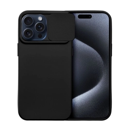 Slide Apple iPhone 15 Pro Max kameravédős szilikon tok, fekete