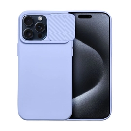 Slide Apple iPhone 15 Pro Max kameravédős szilikon tok, lavender