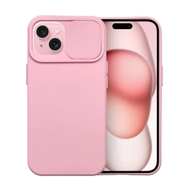 Slide Apple iPhone 15 kameravédős szilikon tok, rózsaszín