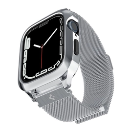 Spigen Metal Fit Pro Apple Watch 8/7 45mm fém szíj, tokkal, ezüst