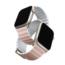 Uniq Revix Premium mágneses szilikon szíj Apple Watch 42/44/45/49mm, rózsaszín/fehér