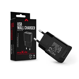 Maxlife USB hálózati töltő adapter - 5W - Maxlife MXTC-01 USB Wall Charger -    fekete