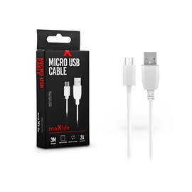 Maxlife USB - micro USB adat- és töltőkábel 3 m-es vezetékkel - Maxlife Micro   USB Cable - 5V/2A - fehér