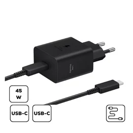 Samsung hálózati adapter Type-C + Type-C kábellel, PD, 45W, Fekete