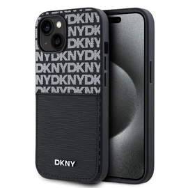 DKNY PU Leather Repeat Pattern kártyatartós tok iPhone 15 készülékhez fekete