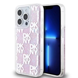 DKNY Liquid Glitter Checkered Pattern tok iPhone 15 Pro készülékhez rózsaszín