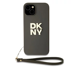 DKNY PU bőr Stack Logo csuklópántos tok iPhone 14 készülékhez barna