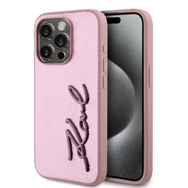 Karl Lagerfeld Wrinkled PU Signature Logo tok iPhone 15 Pro készülékhez rózsaszín