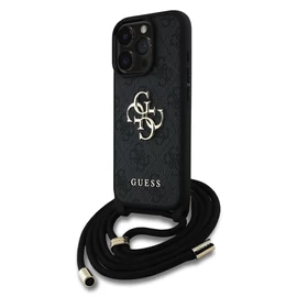 Guess PU 4G Metal Logo Crossbody Strap tok iPhone 15 Pro készülékhez fekete
