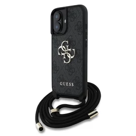 Guess PU 4G fém logó vállpántos tok iPhone 16 készülékhez fekete