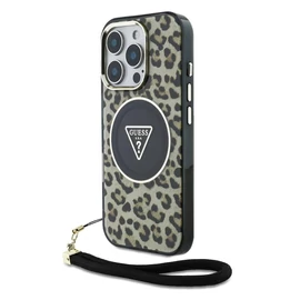 Guess IML Leopard Triangle Logo Strap MagSafe tok iPhone 16 Pro Max készülékhez barna