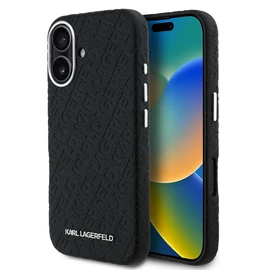 Karl Lagerfeld Grained PU Repeated Logo MagSafe tok iPhone 16 készülékhez fekete