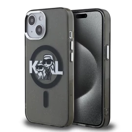 Karl Lagerfeld IML Glitter Karl and Choupette Sketch MagSafe tok iPhone 15 készülékhez fekete