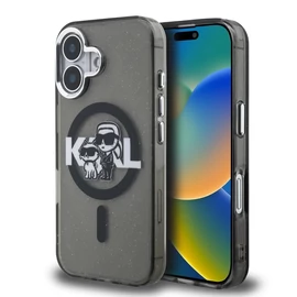 Karl Lagerfeld IML Glitter Karl and Choupette Sketch MagSafe tok iPhone 16 készülékhez fekete