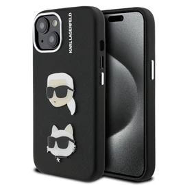 Karl Lagerfeld Grained PU K&CH Heads tok iPhone 15 készülékhez fekete