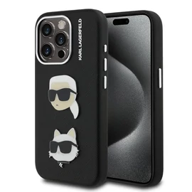 Karl Lagerfeld Grained PU K&CH Heads tok iPhone 15 Pro készülékhez fekete