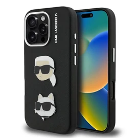 Karl Lagerfeld Grained PU K&CH Heads tok iPhone 16 Pro Max készülékhez fekete