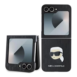 Karl Lagerfeld PU Saffiano Monogram Karl Head tok Samsung Galaxy Z Flip 6 készülékhez fekete