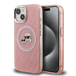 Karl Lagerfeld IML K&CH Heads Repeated Logo MagSafe tok iPhone 15 készülékhez rózsaszín