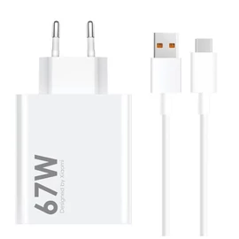 Xiaomi MDY-14-EW USB-A 67W utazó töltő + USB-C 6A adatkábel fehér - csomagolás nélküli gyári