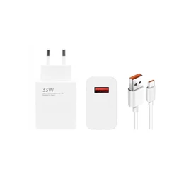 Xiaomi MDY-14-EL USB-A 33W töltő + USB-C 6A adatkábel fehér - csomagolás nélküli gyári