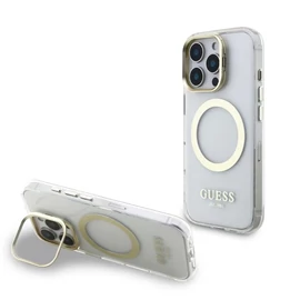 Guess IML Gold Outline Stand Camera Frame MagSafe tok iPhone 16 Pro Max készülékhez átlátszó