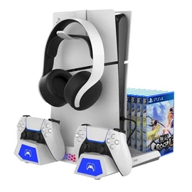 iPega P5S023 Multifunkcionális Töltőállvány RGB Hűtéssel PS5/PS5 Slim/PS5 Pro készülékhez fehér