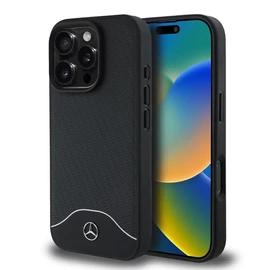 Mercedes Wood Imitation and Smooth Leather MagSafe tok iPhone 16 Pro készülékhez fekete