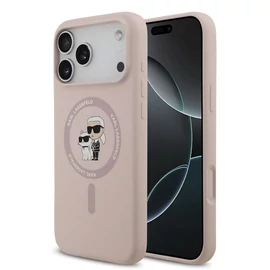 Karl Lagerfeld Liquid Silicone Karl and Choupette MagSafe hátsó tok iPhone 17 Pro Max készülékhez rózsaszín