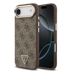 Guess PU Leather 4G Triangle Logo Gold Frame MagSafe tok iPhone 17 Air készülékhez barna