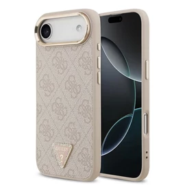 Guess PU Leather 4G Triangle Logo Gold Frame MagSafe tok iPhone 17 Air készülékhez rózsaszín