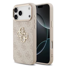 Guess PU bőr 4G fém logó arany keret MagSafe tok az iPhone 17 Pro Max készülékhez rózsaszín