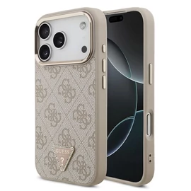 Guess PU Leather 4G Triangle Logo Gold Frame MagSafe tok iPhone 17 Pro készülékhez rózsaszín