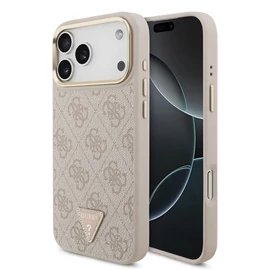 Guess PU bőr 4G Triangle Logo Gold Frame MagSafe tok iPhone 17 Pro Max készülékhez rózsaszín